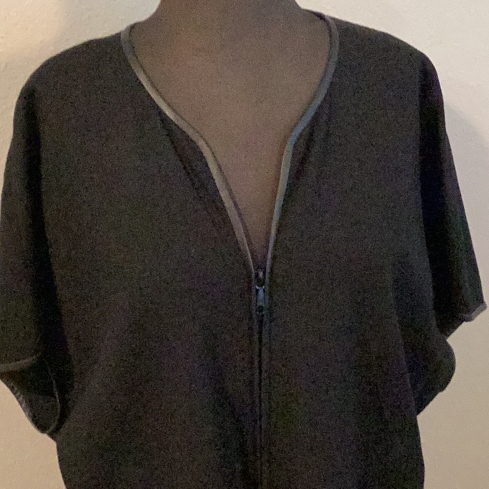 Lafayette 148 black  poncho new with tags size small. with vegan leather trim.